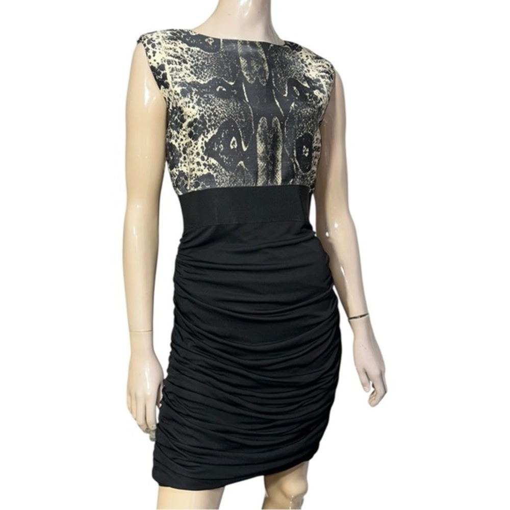 Giambattista Valli 44 M Black Metallic Snakeskin Print Ruched Bodycon Dress